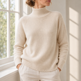 Uzes Ribbed Roll Neck Sweater in Beige