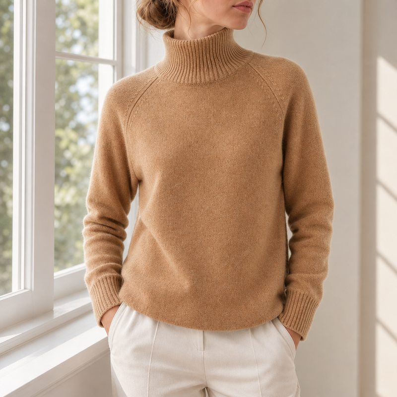 Uzes Ribbed Roll Neck Sweater in Gold