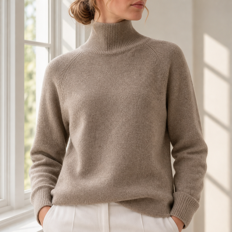 Uzes Ribbed Roll Neck Sweater in Camel