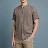 Valletta Collarless Linen Shirt in Coffee