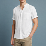 Valletta Collarless Linen Shirt in White