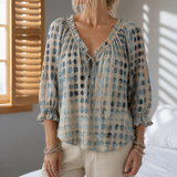 Valletta Ruffle Lace-Up Blouse in Blue