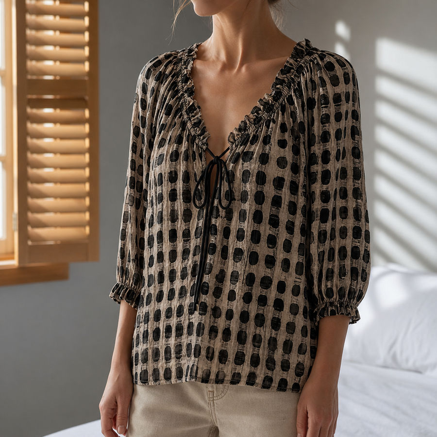 Valletta Ruffle Lace-Up Blouse in Black