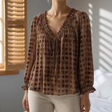 Valletta Ruffle Lace-Up Blouse in Brown