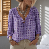 Valletta Ruffle Lace-Up Blouse in Purple