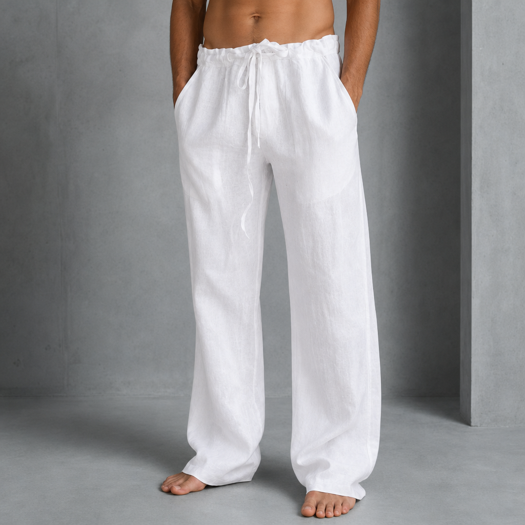 Verona Relaxed Linen Drawstring Pants in White