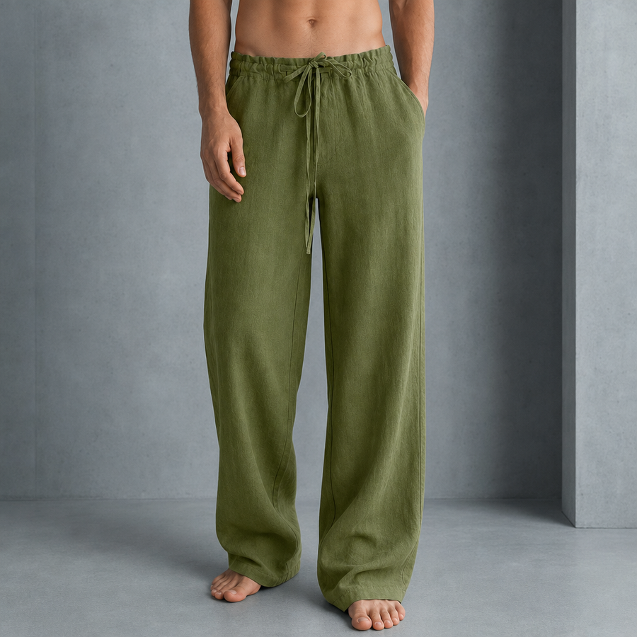 Verona Relaxed Linen Drawstring Pants in Green