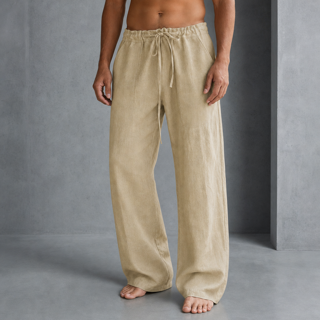 Verona Relaxed Linen Drawstring Pants in Khaki