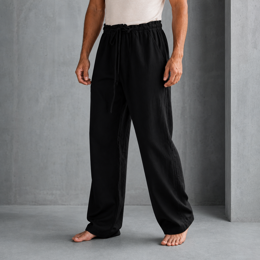 Verona Relaxed Linen Drawstring Pants in Black