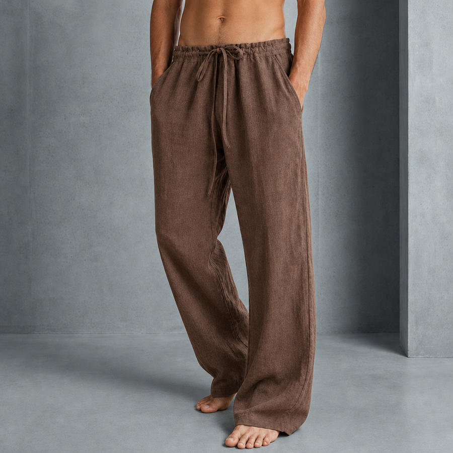 Verona Relaxed Linen Drawstring Pants in Brown