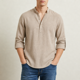 Vieste Linen Henley Shirt in Beige