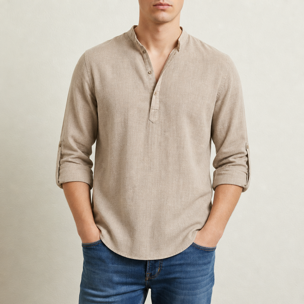 Vieste Linen Henley Shirt in Beige