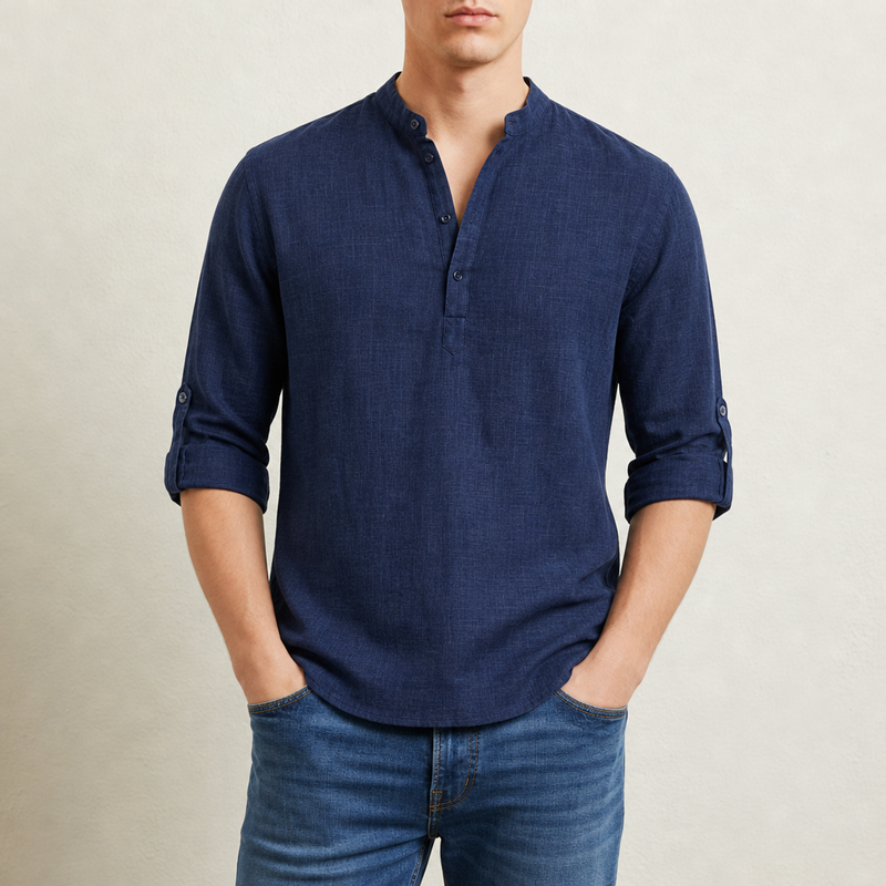 Vieste Linen Henley Shirt in Dark Blue