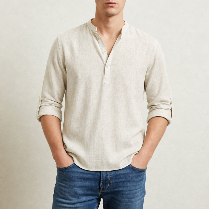 Vieste Linen Henley Shirt in Cream