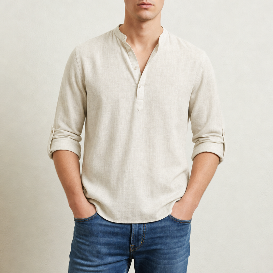 Vieste Linen Henley Shirt in Cream