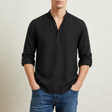 Vieste Linen Henley Shirt in Black