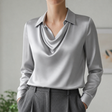 Vieste Satin Cowl Neck Blouse in Silver