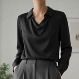 Vieste Satin Cowl Neck Blouse in Black