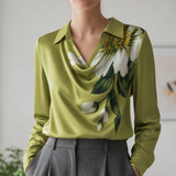 Vieste Satin Cowl Neck Blouse in Green