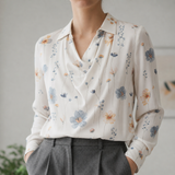 Vieste Satin Cowl Neck Blouse in White Floral