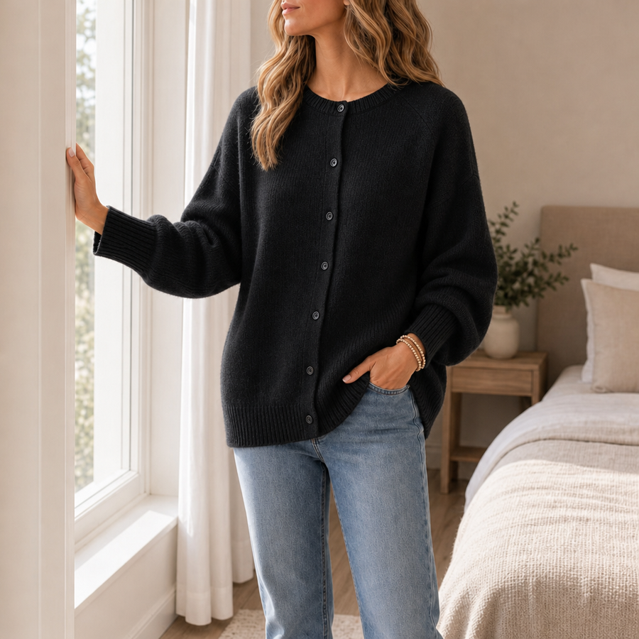 Volterra Merino Wool Cardigan in Black