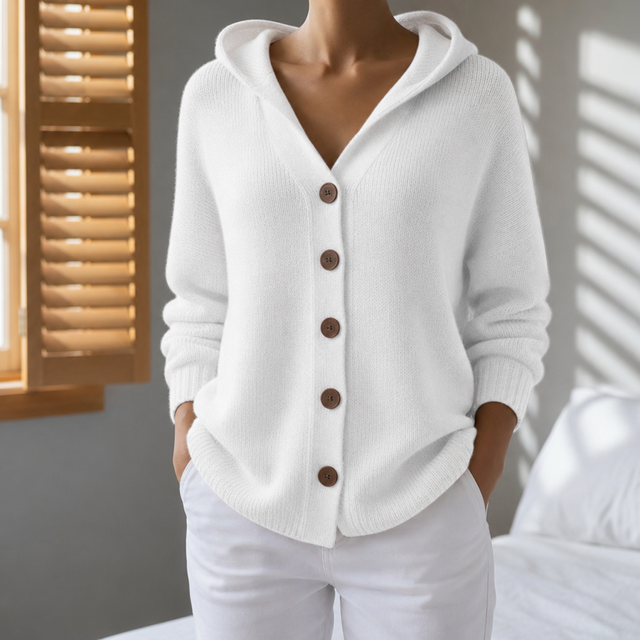 Zakynthos Hooded Knit Cardigan in White