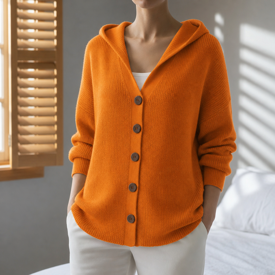 Zakynthos Hooded Knit Cardigan in Orange