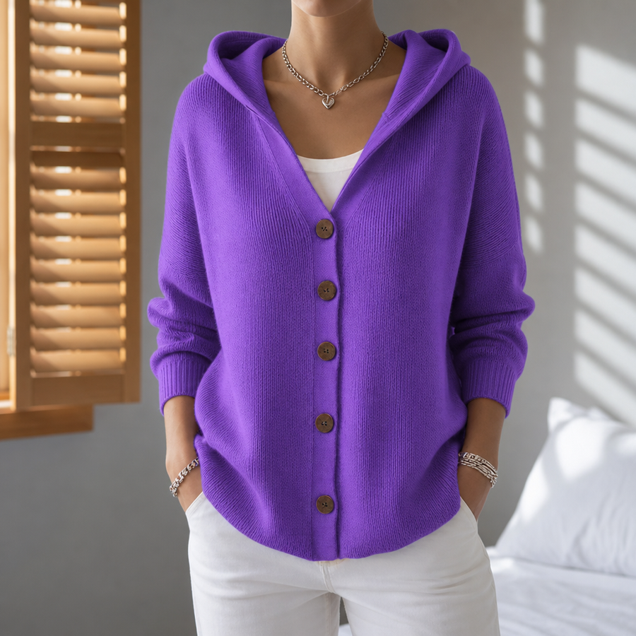 Zakynthos Hooded Knit Cardigan in Purple