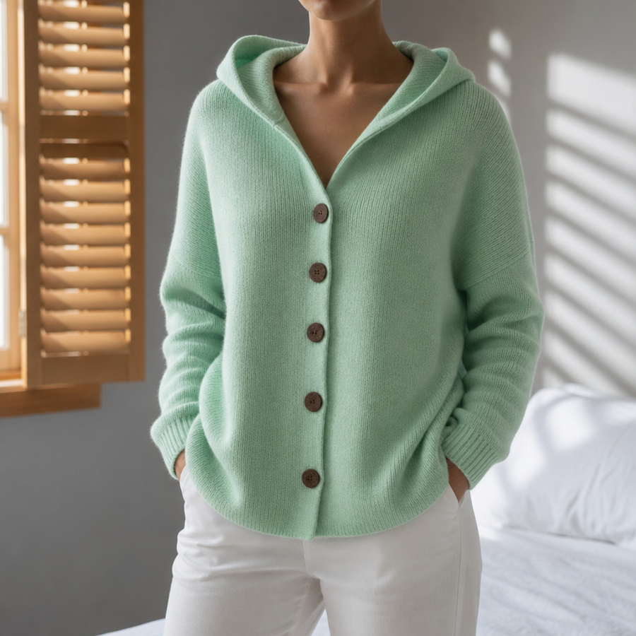 Zakynthos Hooded Knit Cardigan in Green